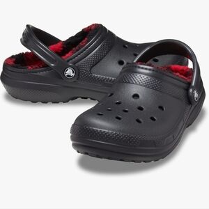 CROCS Classic Clog with Black Shell and Red/Black Fleece Lining